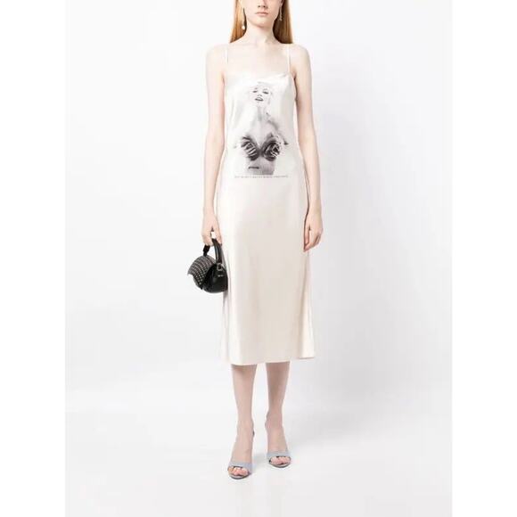 Fleur Du Mal Dresses & Skirts - NWT Fleur Du Mal Marilyn Midi Slip Dress Small Silk Satin Graphic Print Ivory